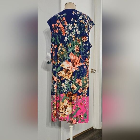 London Times Plus Size Split Neck Shift Dress Size:1X NWT - Picture 5 of 9